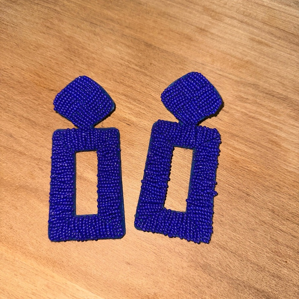 Blue Beaded Geometric Earrings
